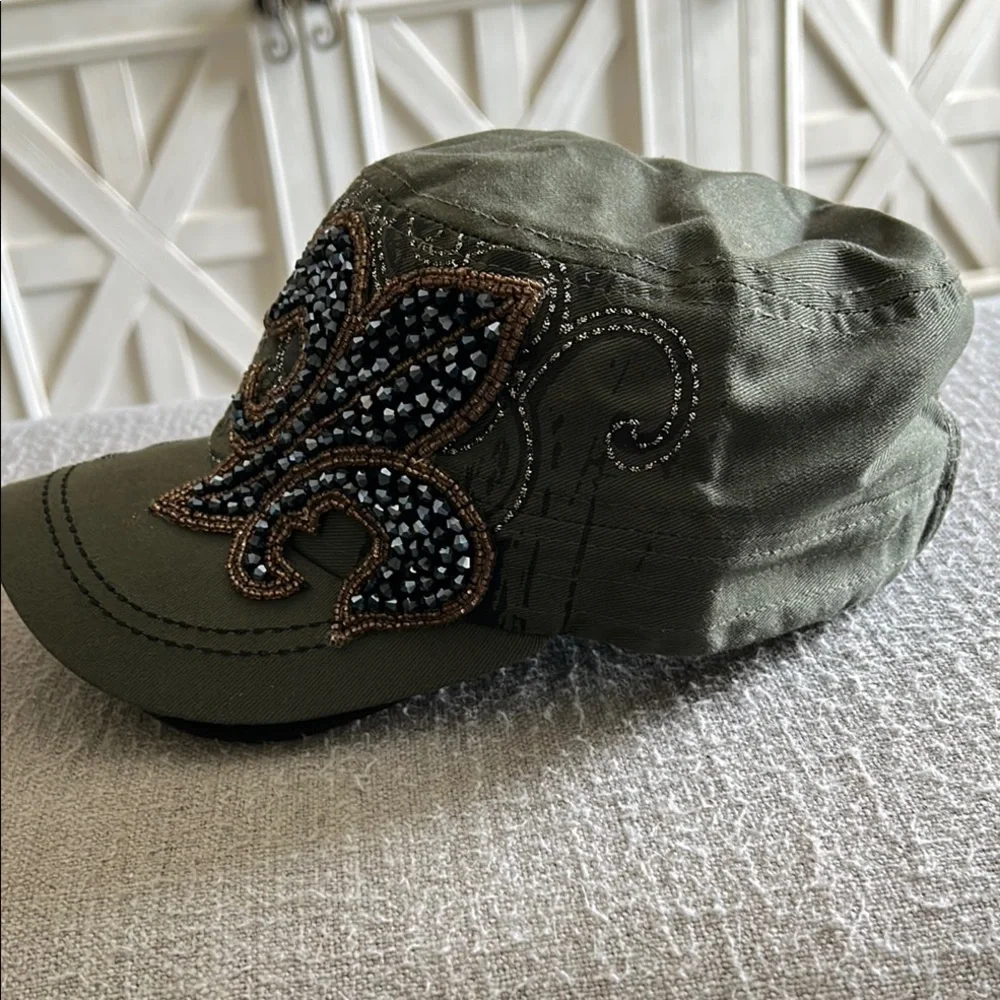 Embellished Olive Green Cap - Picture 2 of 4